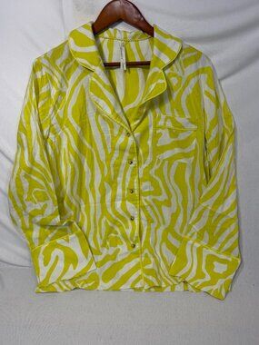 Anthropologie Pajama Top M Citron Chartreuse Zebra Cotton Modal Lounge Shirt
